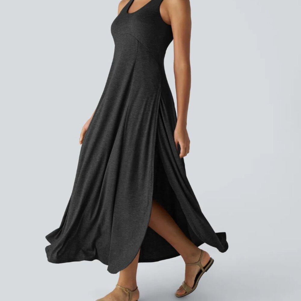 U Neck Backless Split Maxi Casual Tank Dress